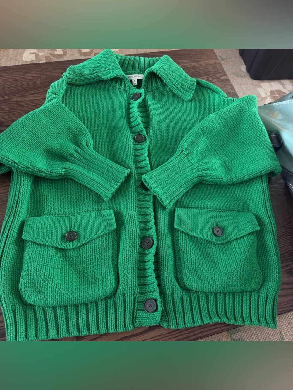 Banana Republic Women's XL Chunky Green Knit Button-Up Cardigan